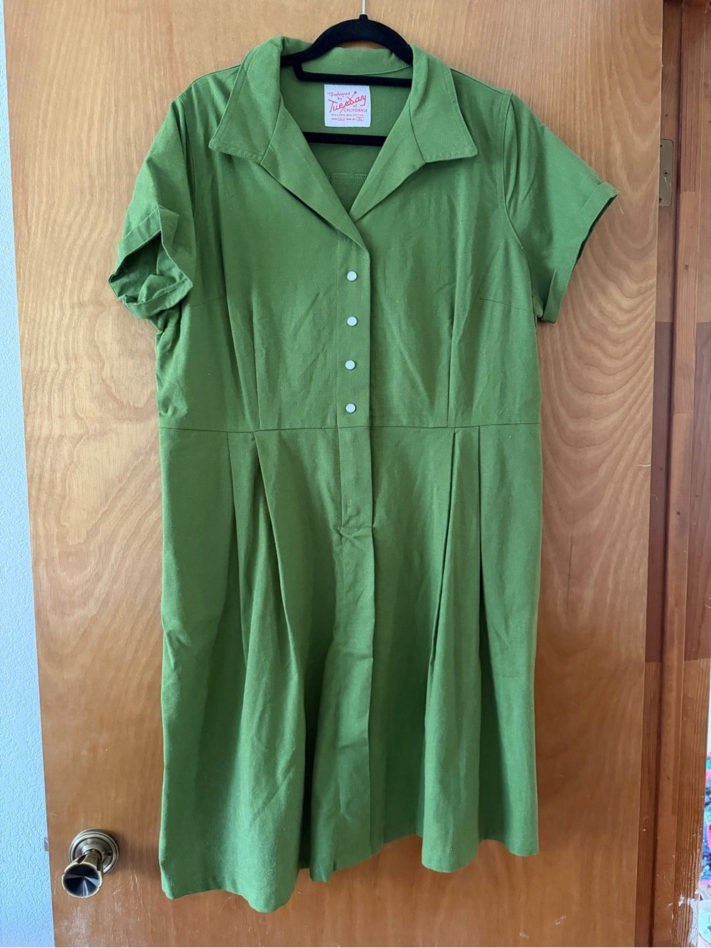 Tuesday of California Olive Green Linen-Cotton Shirt
